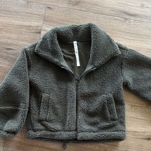 Lululemon Womens Cinchable Waist Fleece Zip Up Jacket Dark Olive Sz 4